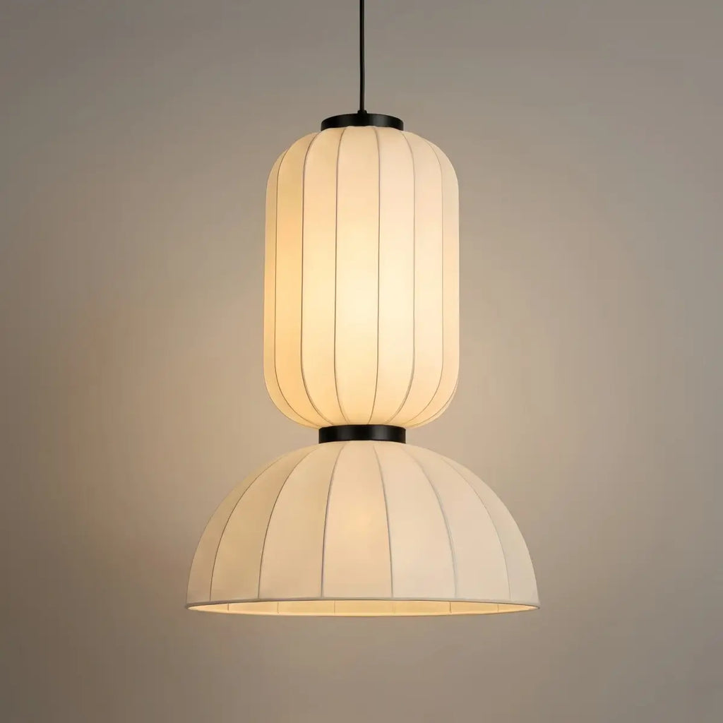 Modern Pendant Light — White Artificial Silk & Metal with 3-Color LED Dining Room - Flindria
