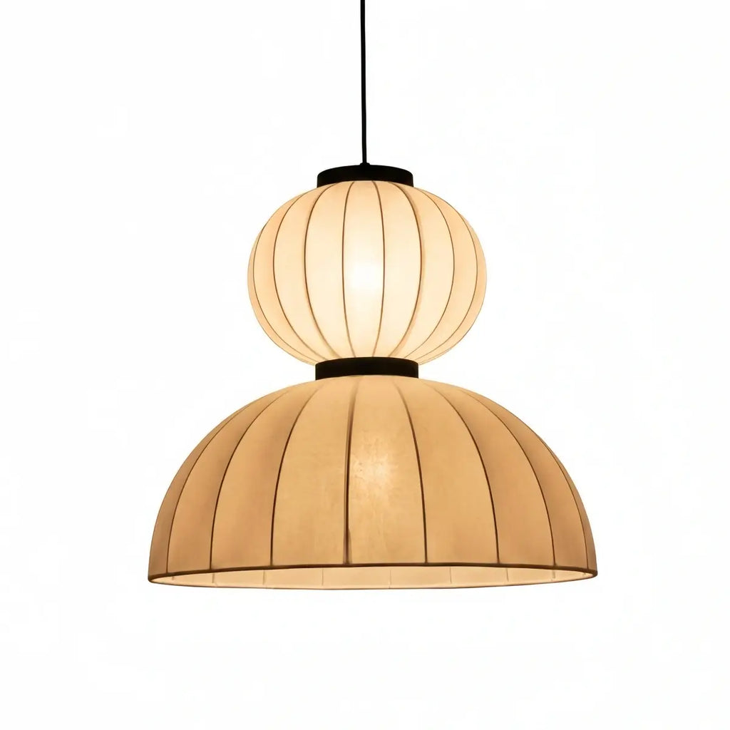 Modern Pendant Light — White Artificial Silk & Metal with 3-Color LED Dining Room - Flindria