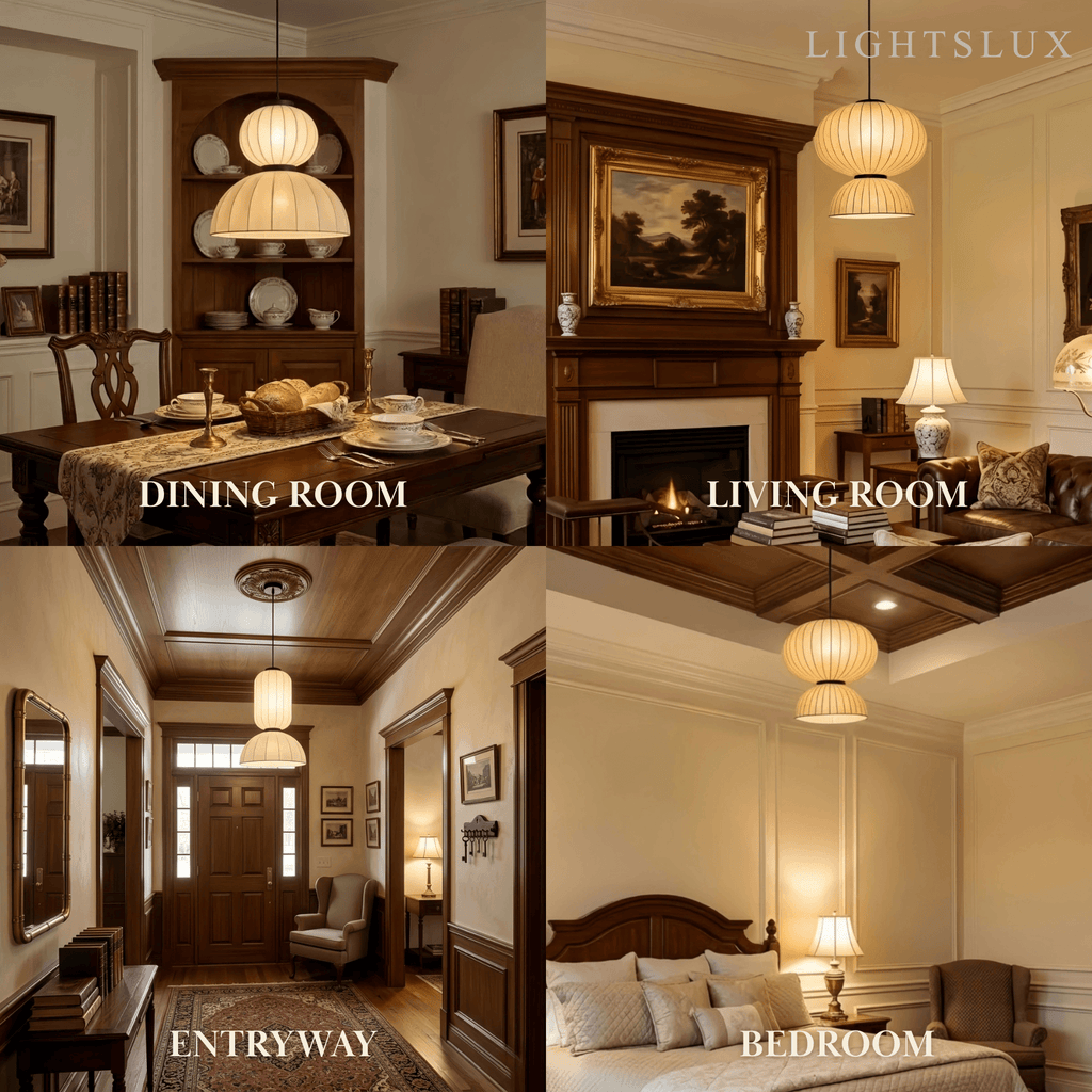 Modern Pendant Light — White Artificial Silk & Metal with 3-Color LED Dining Room - Flindria