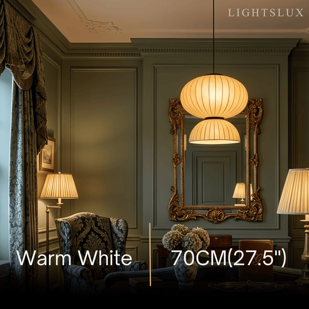 Modern Pendant Light — White Artificial Silk & Metal with 3-Color LED Dining Room - Flindria