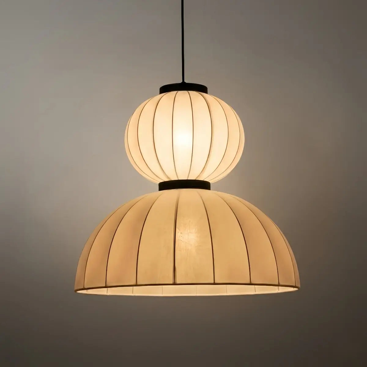 Modern Pendant Light — White Artificial Silk & Metal with 3-Color LED Dining Room - Flindria
