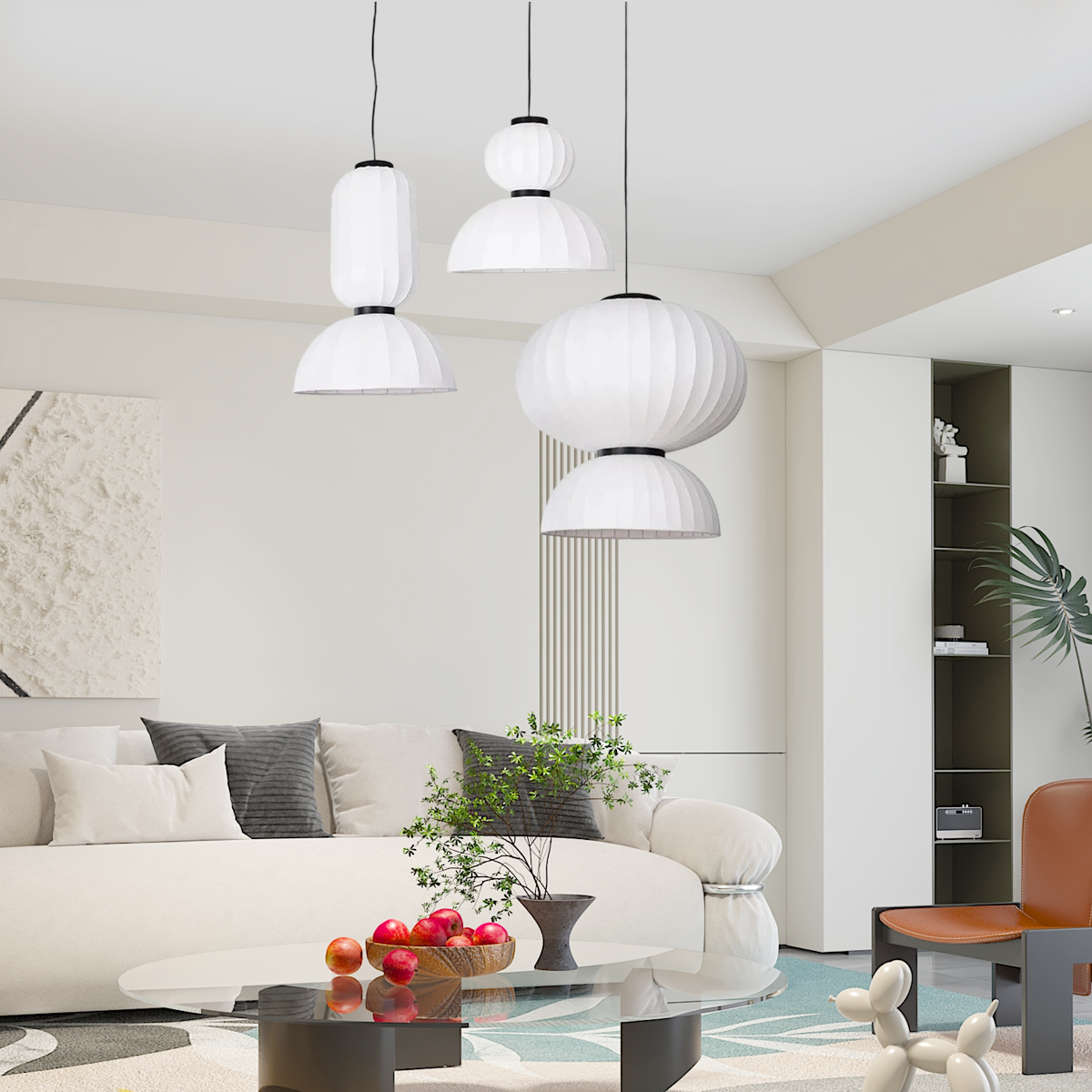 Modern Pendant Light — White Artificial Silk & Metal with 3-Color LED Dining Room - Flindria