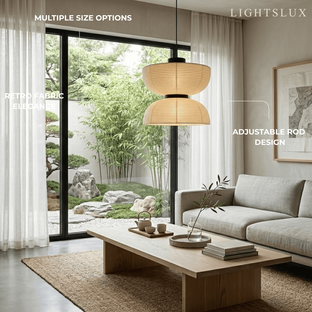 Retro Fabric Pendant Light - Beige Metal Frame for Dining/Living Room - Flindria