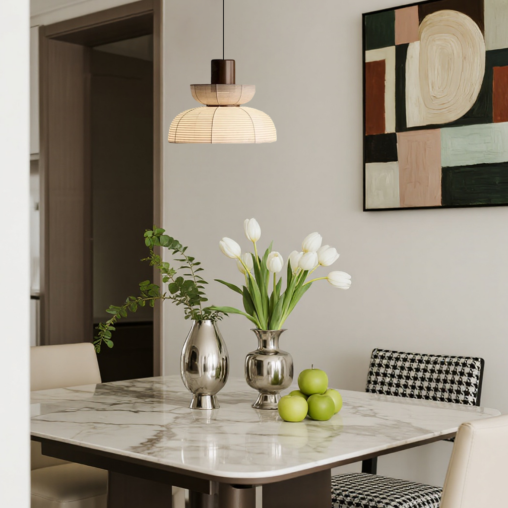 Retro Fabric Pendant Light - Beige Metal Frame for Dining/Living Room - Flindria