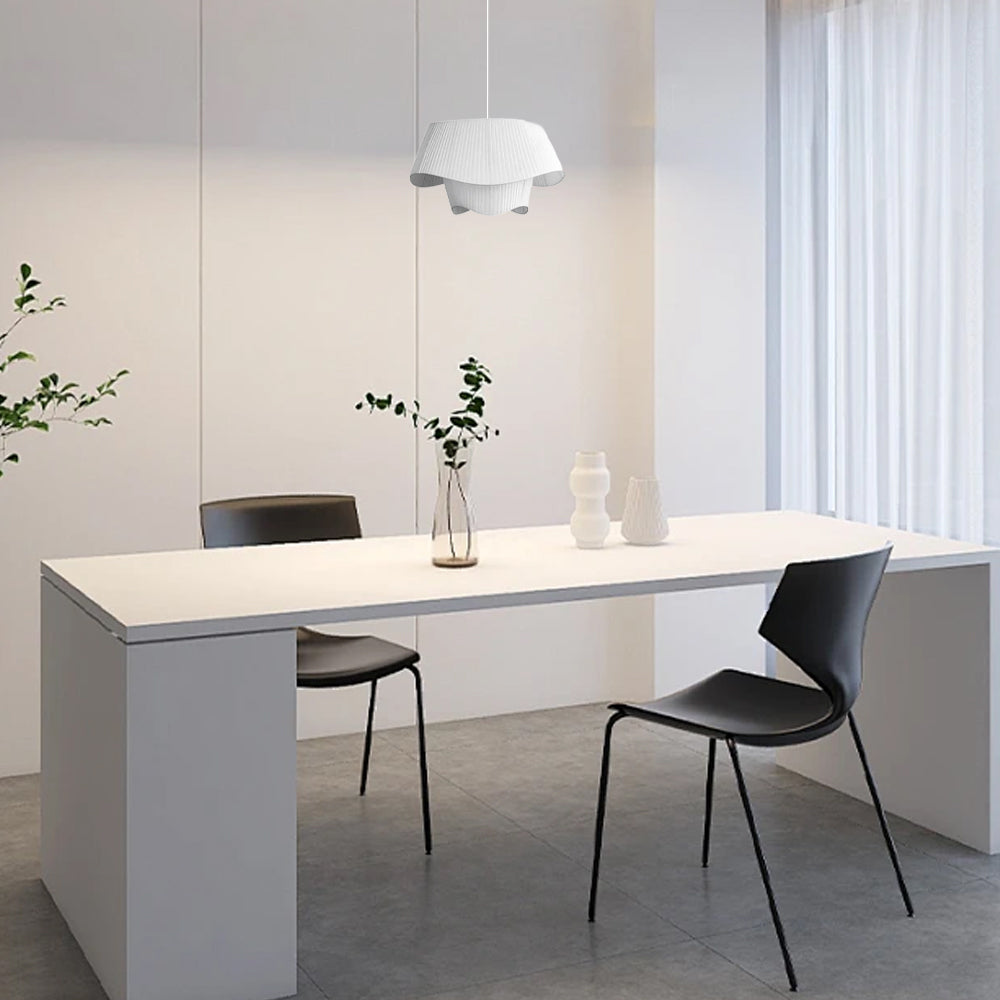 Nordic Fabric Pendant Light — White Metal Frame with Fabric Shade for Dining Room - Flindria