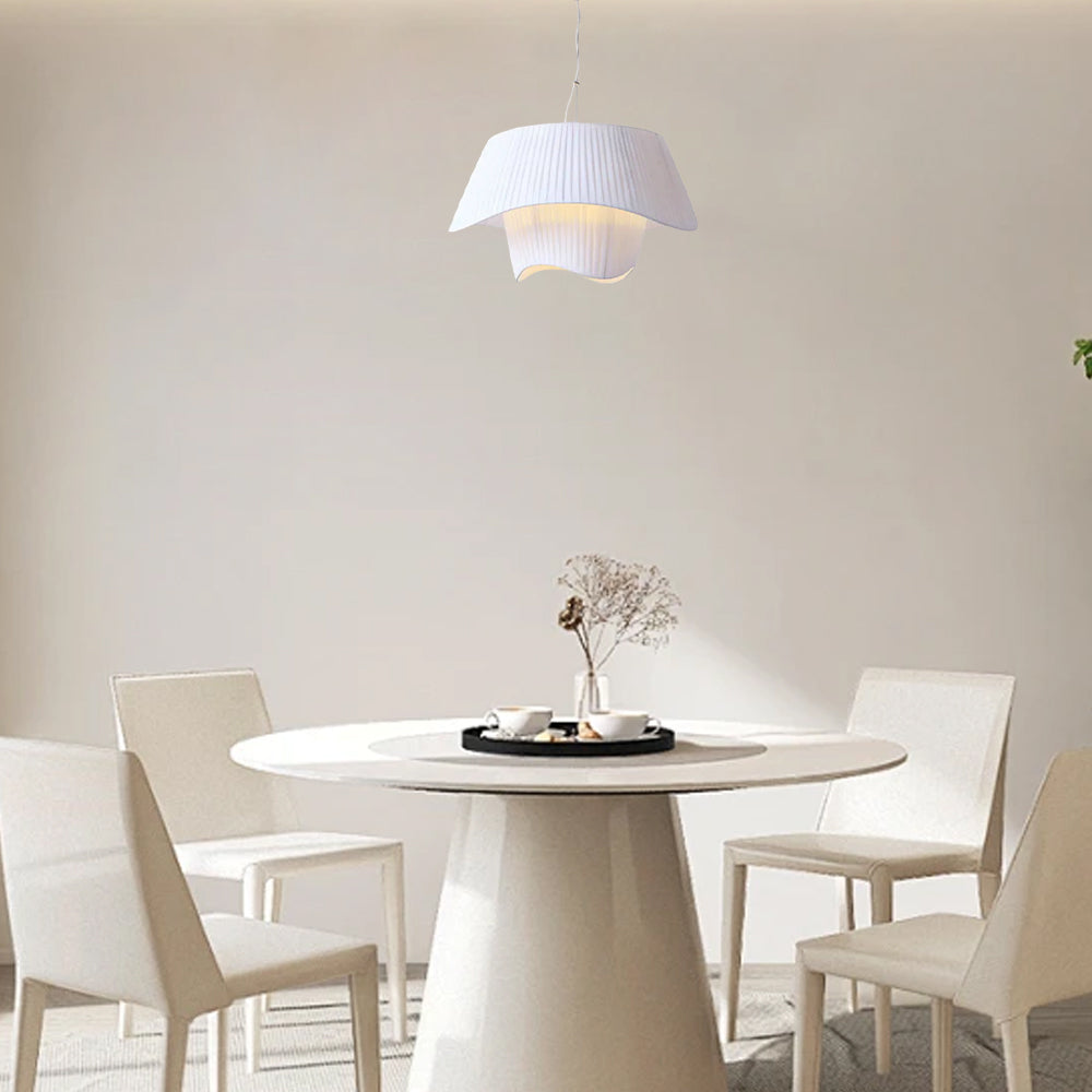 Nordic Fabric Pendant Light — White Metal Frame with Fabric Shade for Dining Room - Flindria