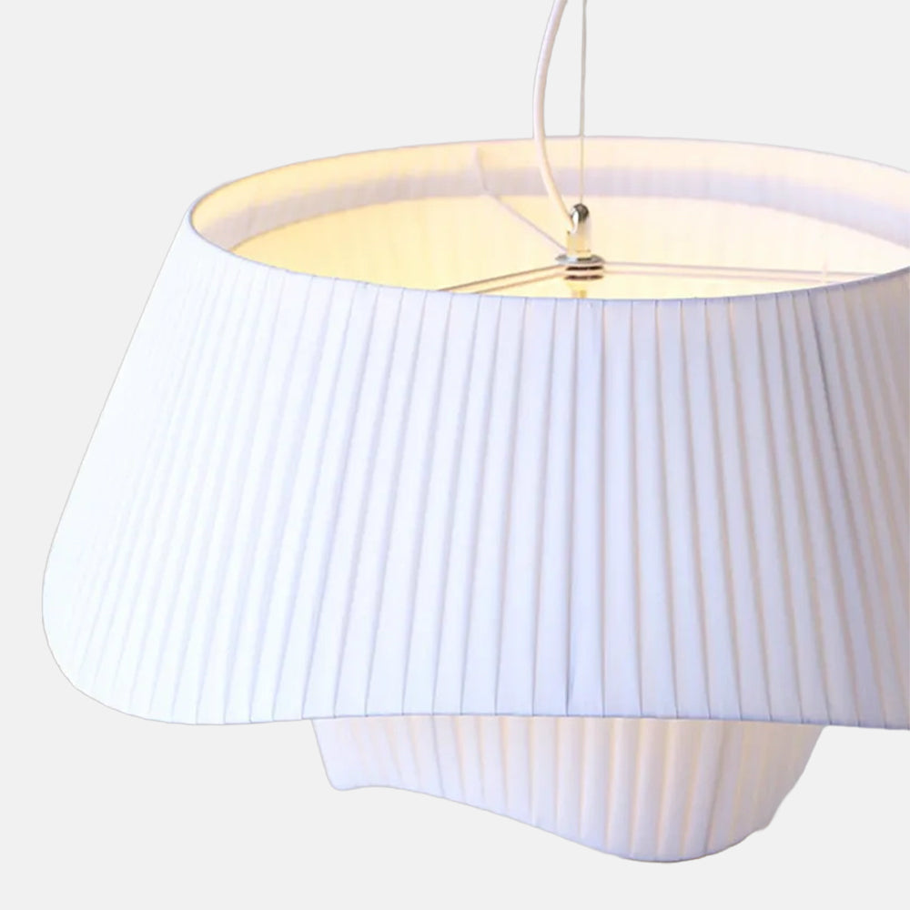 Nordic Fabric Pendant Light — White Metal Frame with Fabric Shade for Dining Room - Flindria