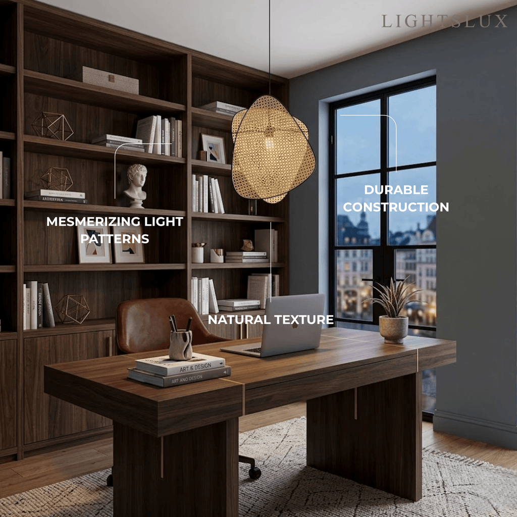 Farmhouse Wooden Geometric Pendant Light — Rattan & Willow Weave for Dining Room - Flindria