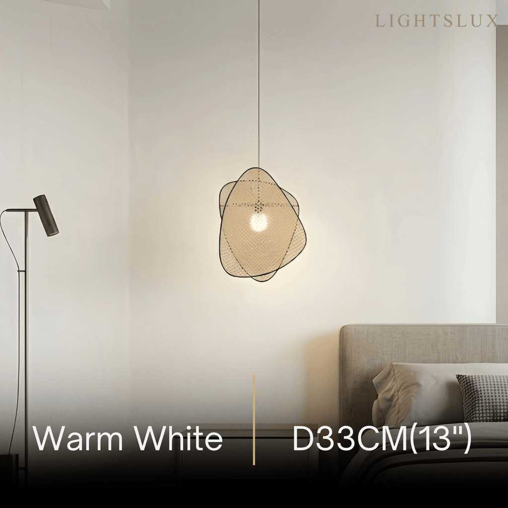 Farmhouse Wooden Geometric Pendant Light — Rattan & Willow Weave for Dining Room - Flindria