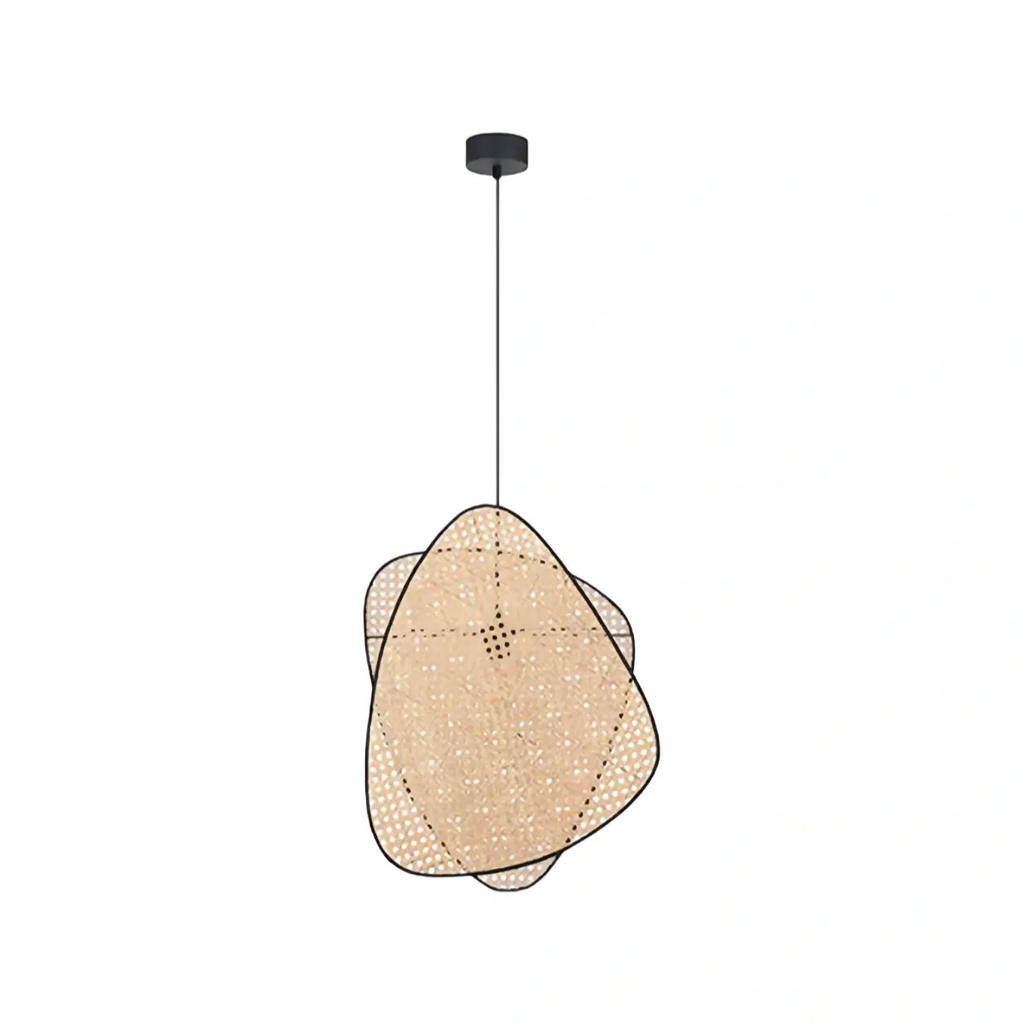Farmhouse Wooden Geometric Pendant Light — Rattan & Willow Weave for Dining Room - Flindria