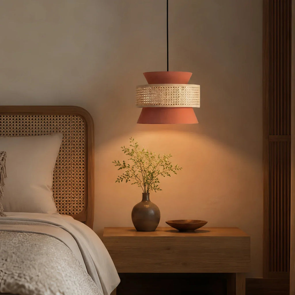 Farmhouse Hooded Pendant Light — Rattan&Black Metal for Dining Room - Flindria