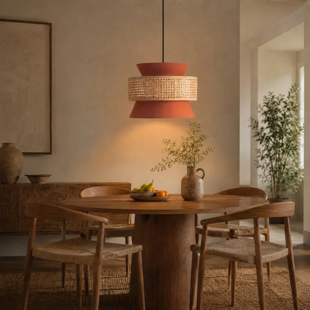 Farmhouse Hooded Pendant Light — Rattan&Black Metal for Dining Room - Flindria