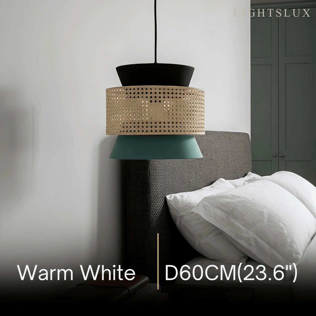 Farmhouse Hooded Pendant Light — Rattan&Black Metal for Dining Room - Flindria