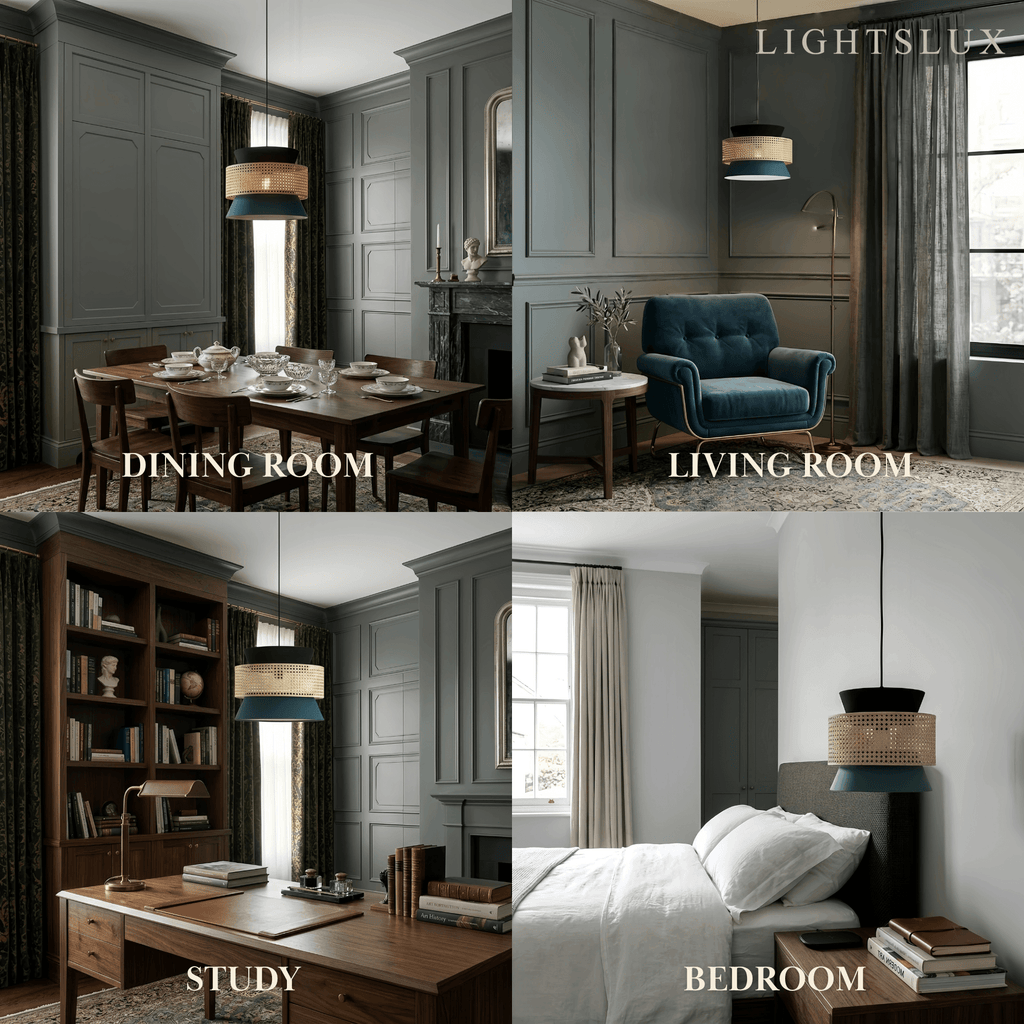 Farmhouse Hooded Pendant Light — Rattan&Black Metal for Dining Room - Flindria