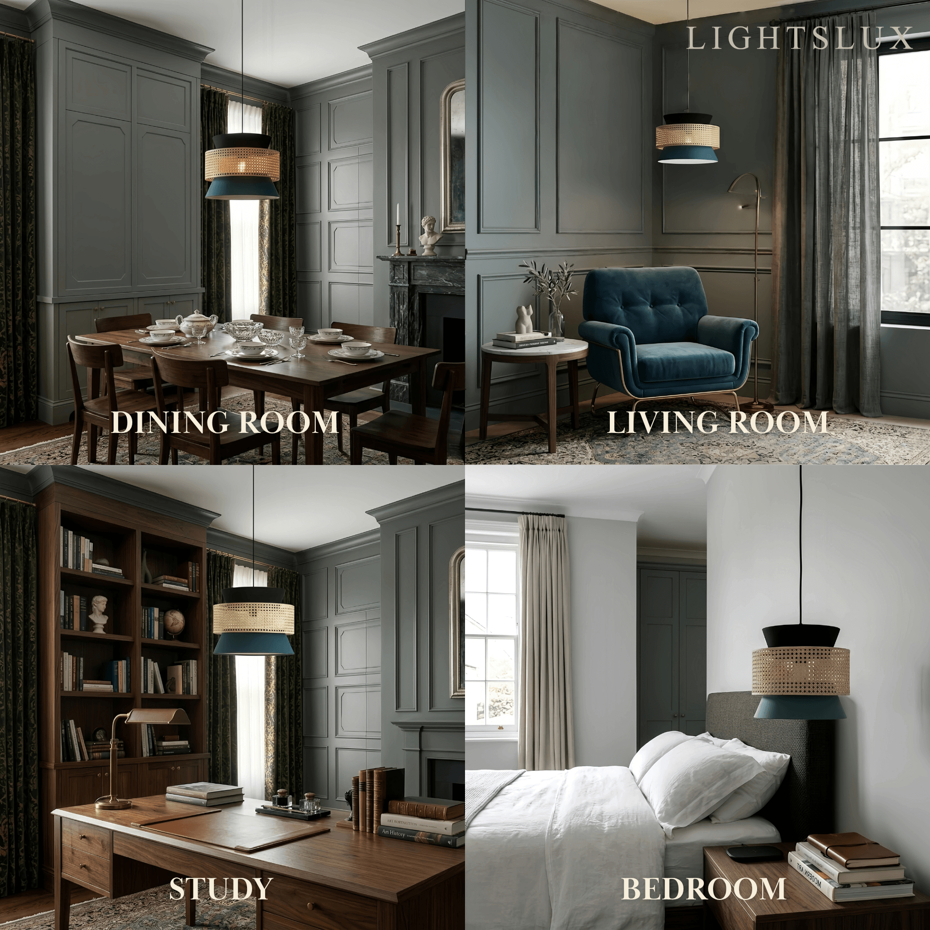 Farmhouse Hooded Pendant Light — Rattan&Black Metal for Dining Room - Flindria