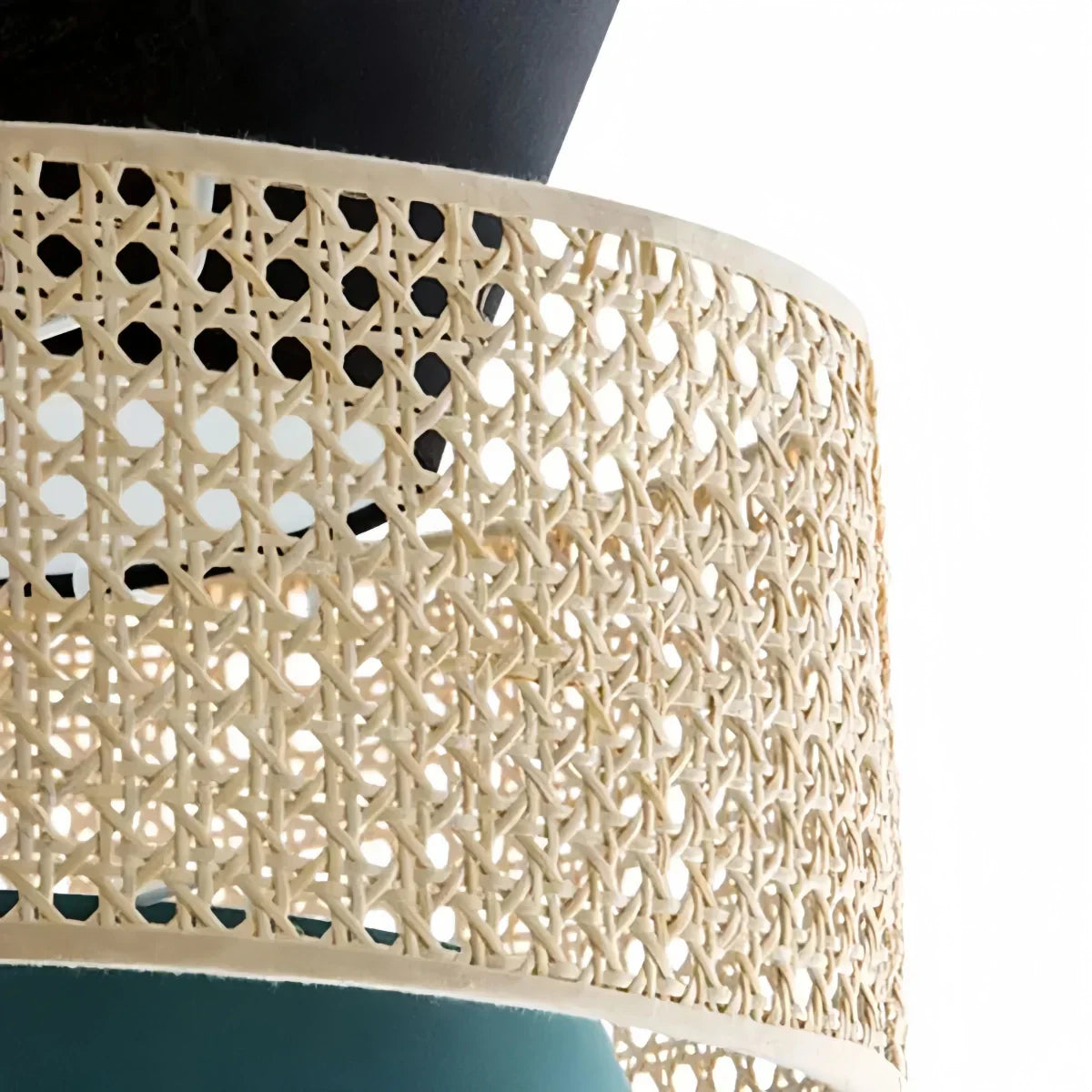 Farmhouse Hooded Pendant Light — Rattan&Black Metal for Dining Room - Flindria