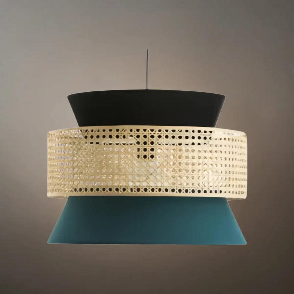 Farmhouse Hooded Pendant Light — Rattan&Black Metal for Dining Room - Flindria