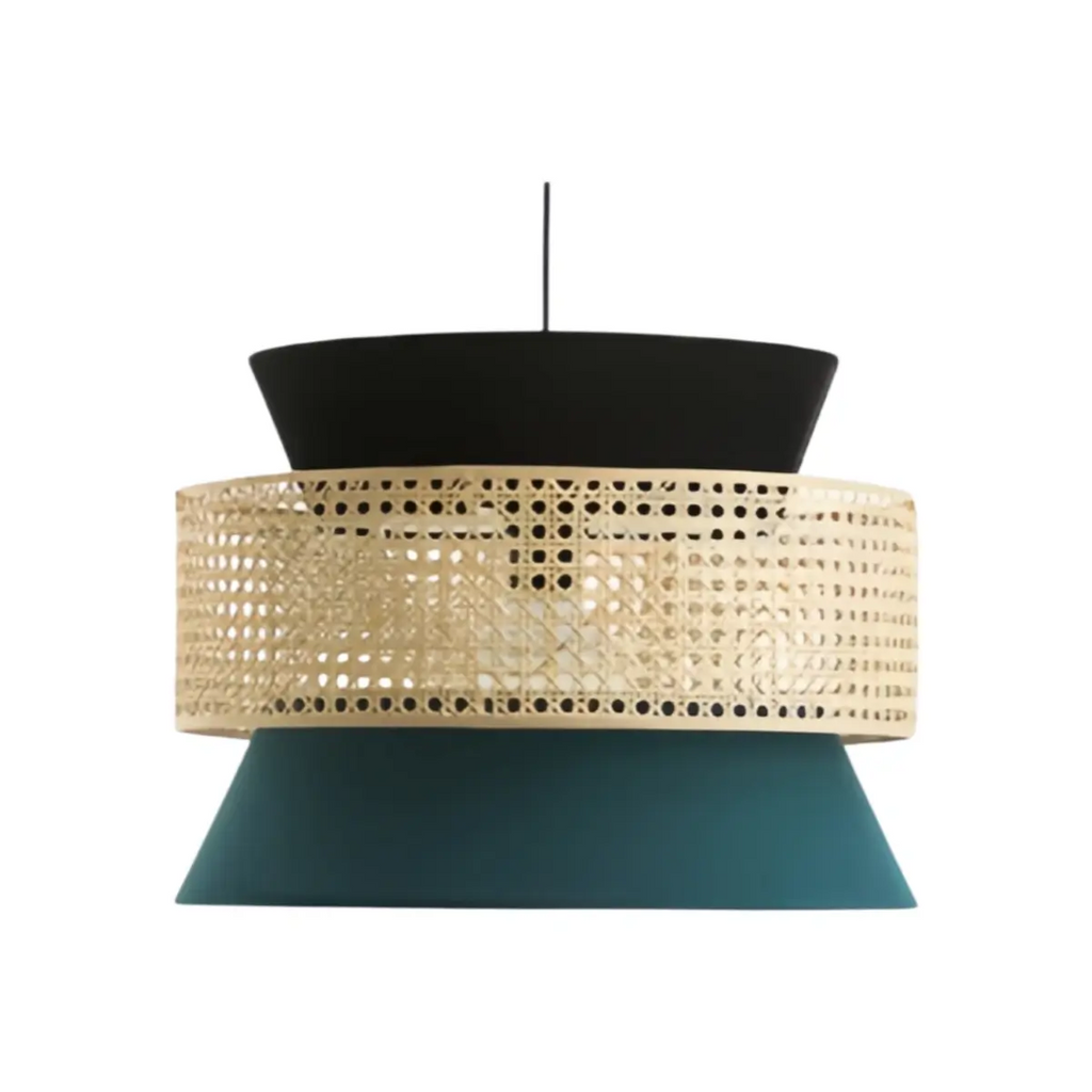 Farmhouse Hooded Pendant Light — Rattan&Black Metal for Dining Room - Flindria