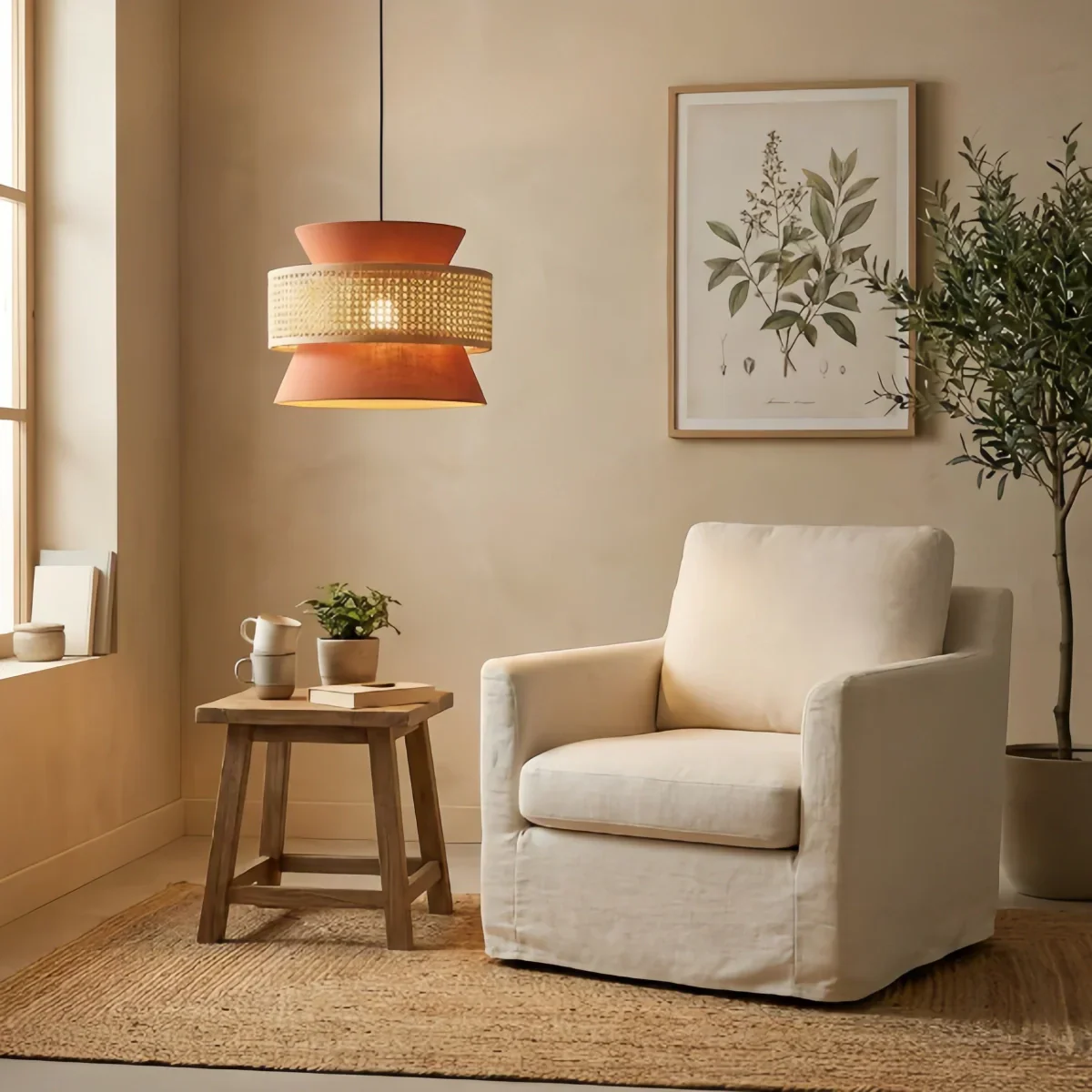 Farmhouse Hooded Pendant Light — Rattan&Black Metal for Dining Room - Flindria