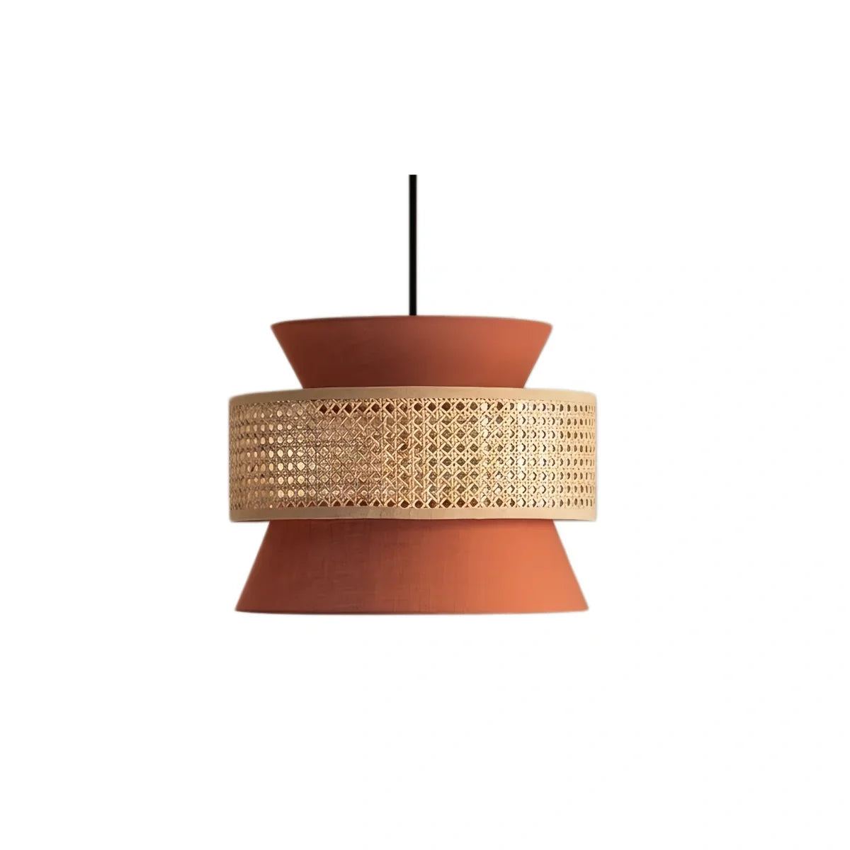 Farmhouse Hooded Pendant Light — Rattan&Black Metal for Dining Room - Flindria