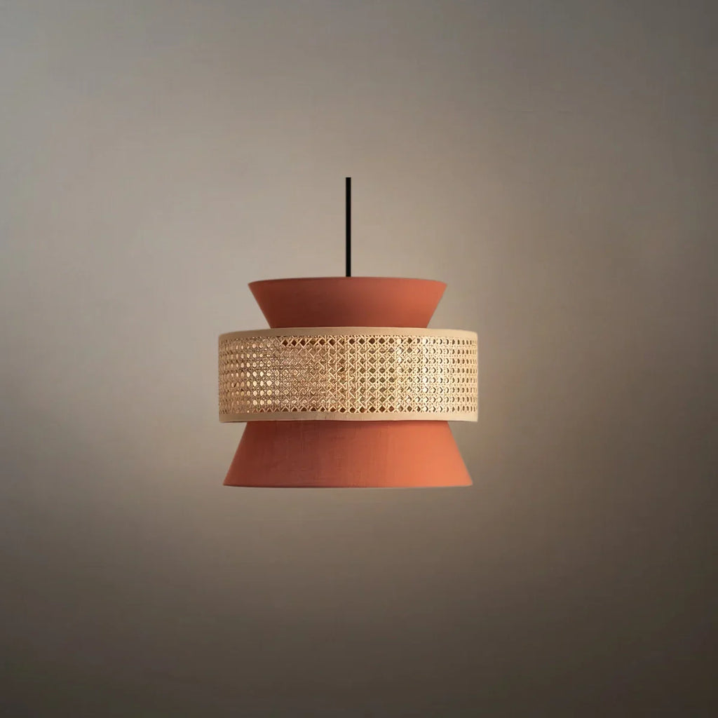 Farmhouse Hooded Pendant Light — Rattan&Black Metal for Dining Room - Flindria