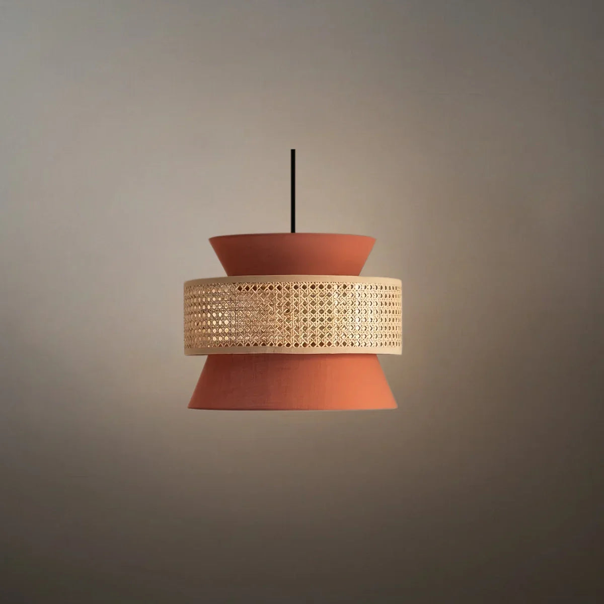 Farmhouse Hooded Pendant Light — Rattan&Black Metal for Dining Room - Flindria