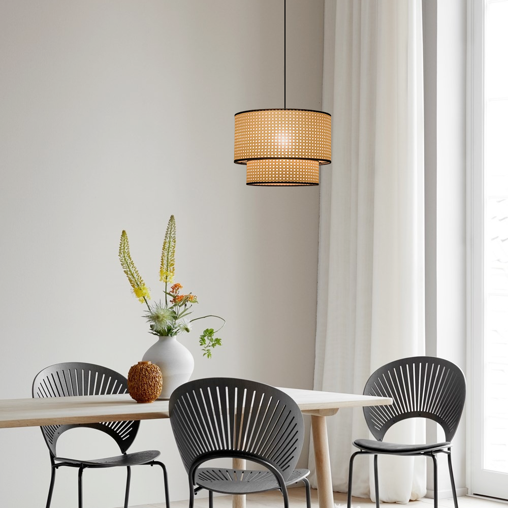 Farmhouse Rattan Pendant Light - Double-Layer Wood Lantern for Dining Room - Flindria