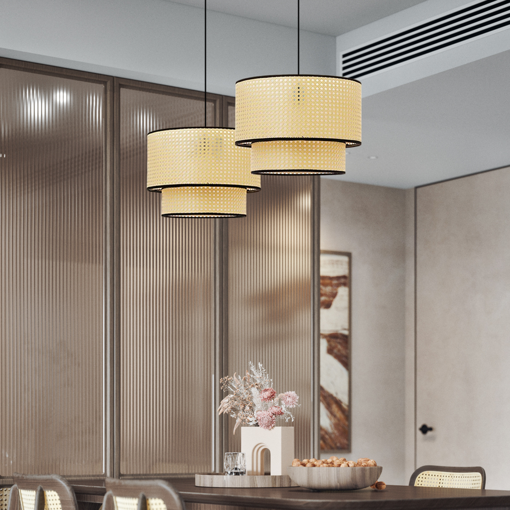 Farmhouse Rattan Pendant Light - Double-Layer Wood Lantern for Dining Room - Flindria