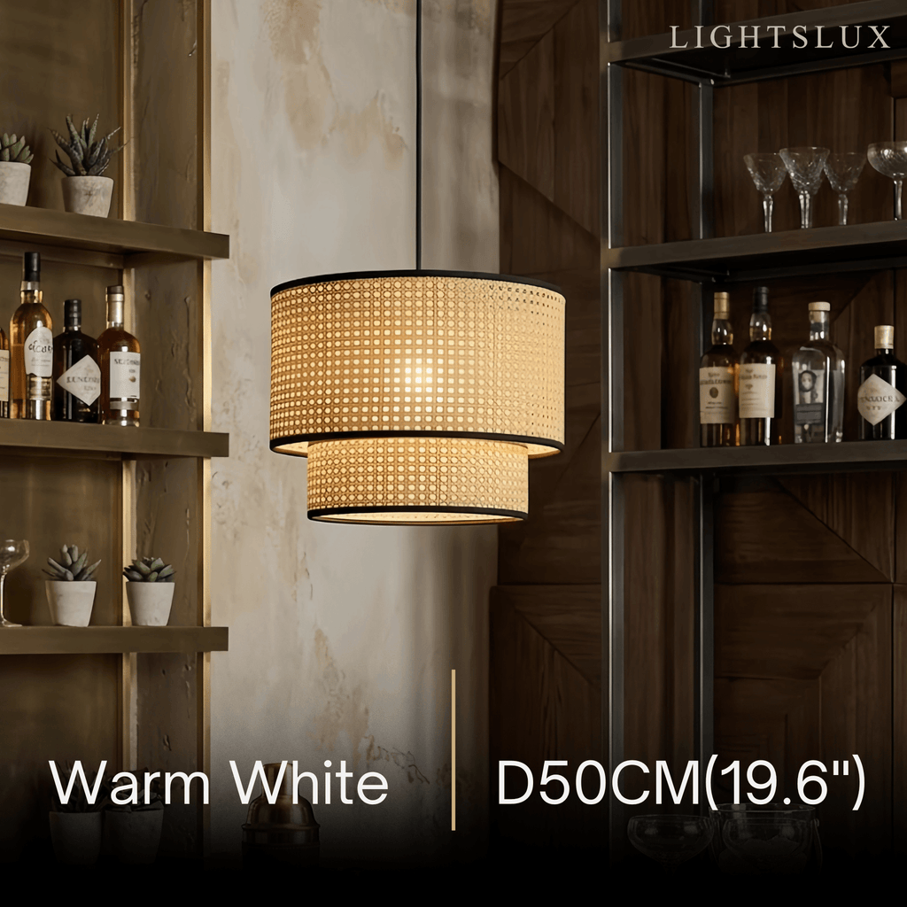 Farmhouse Rattan Pendant Light - Double-Layer Wood Lantern for Dining Room - Flindria