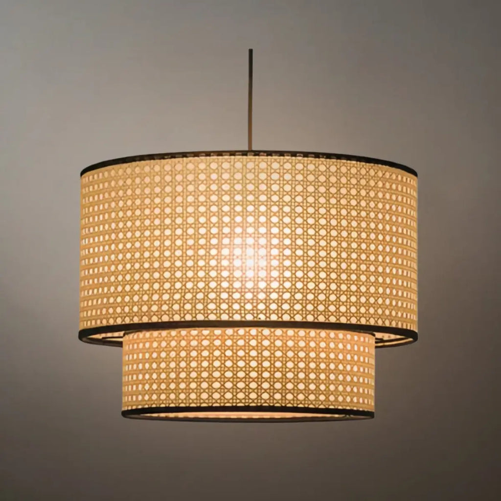 Farmhouse Rattan Pendant Light - Double-Layer Wood Lantern for Dining Room - Flindria