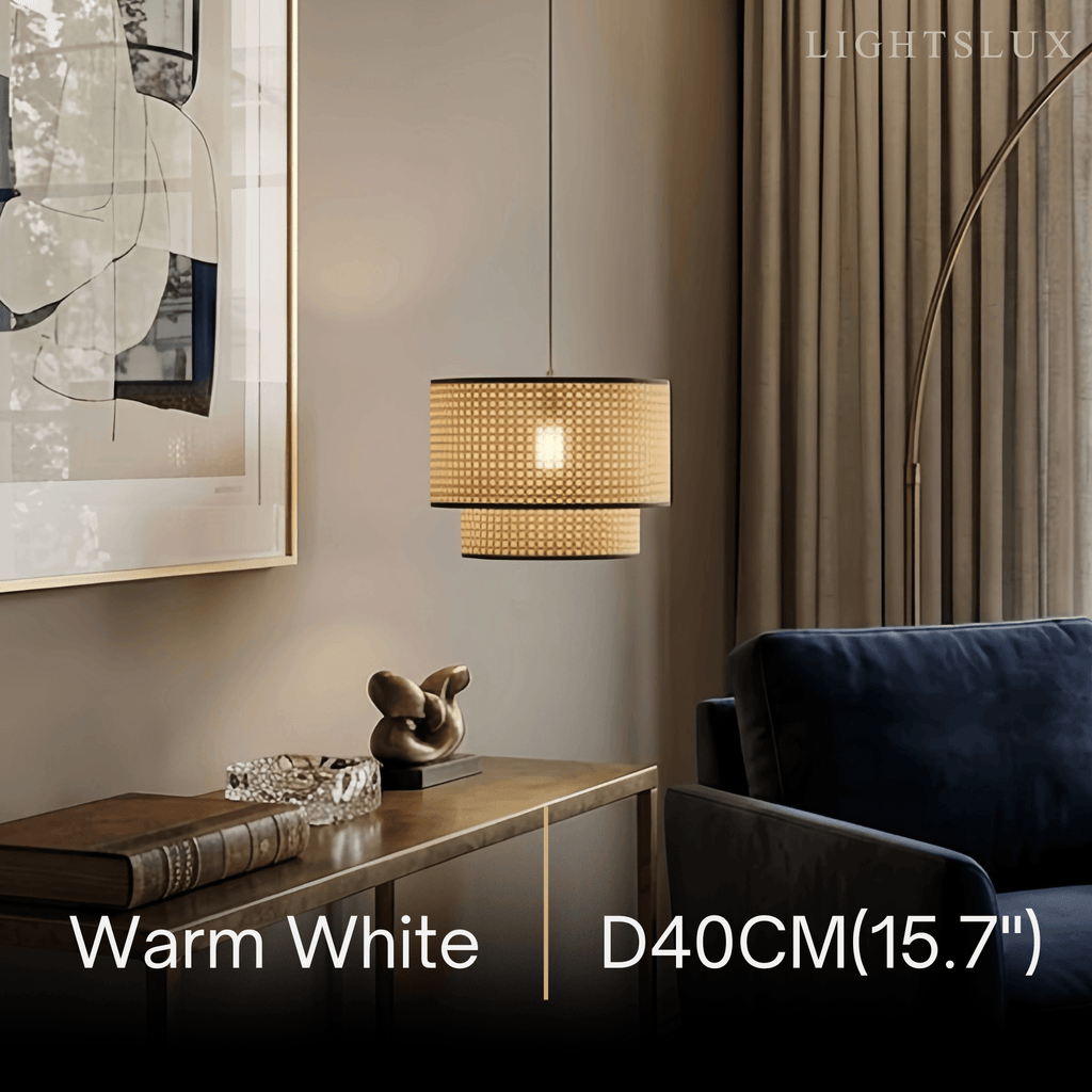 Farmhouse Rattan Pendant Light - Double-Layer Wood Lantern for Dining Room - Flindria