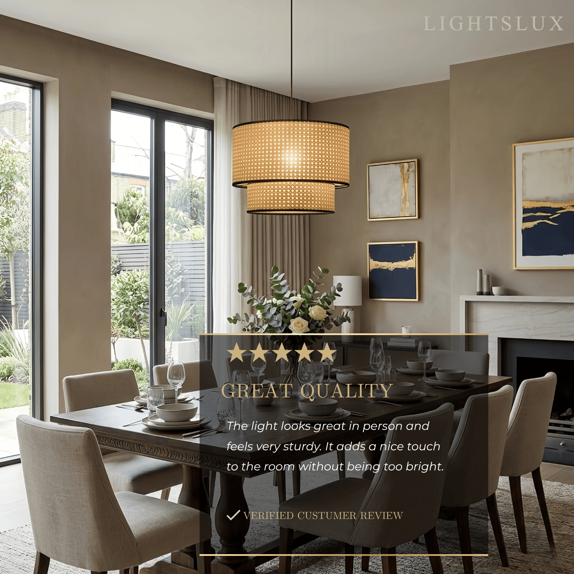 Farmhouse Rattan Pendant Light - Double-Layer Wood Lantern for Dining Room - Flindria