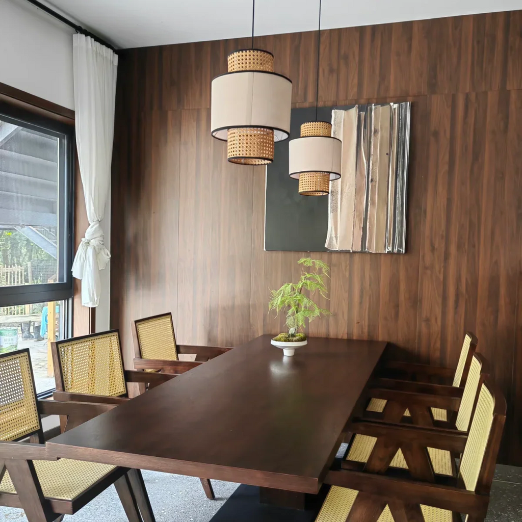 Farmhouse  Pendant Light - Fabric & Rattan Lantern for Dining Room/Bedroom - Flindria