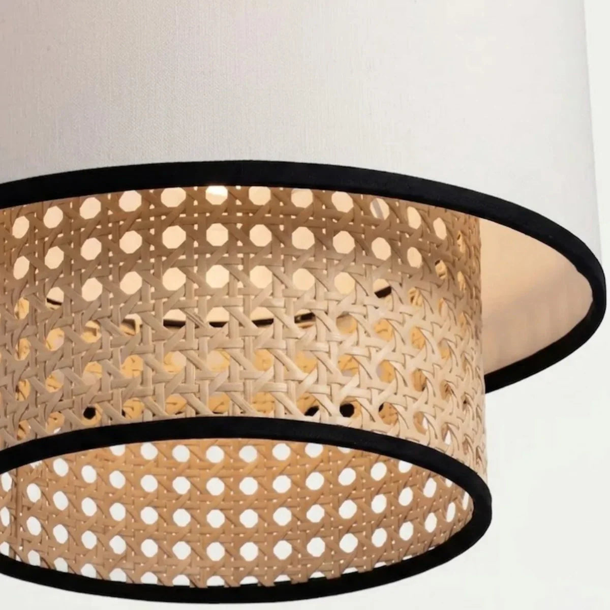 Farmhouse  Pendant Light - Fabric & Rattan Lantern for Dining Room/Bedroom - Flindria