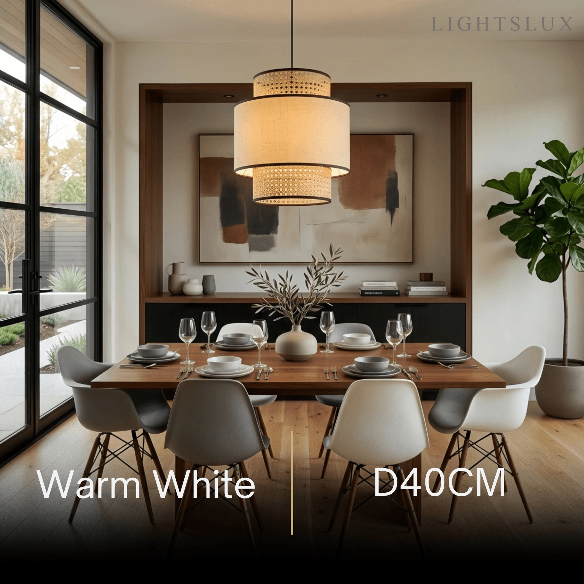 Farmhouse  Pendant Light - Fabric & Rattan Lantern for Dining Room/Bedroom - Flindria