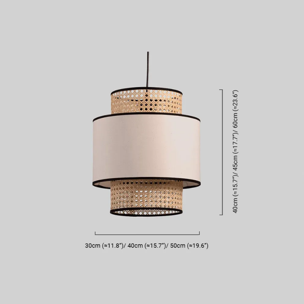 Farmhouse  Pendant Light - Fabric & Rattan Lantern for Dining Room/Bedroom - Flindria