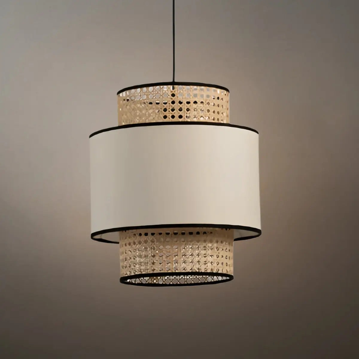 Farmhouse  Pendant Light - Fabric & Rattan Lantern for Dining Room/Bedroom - Flindria
