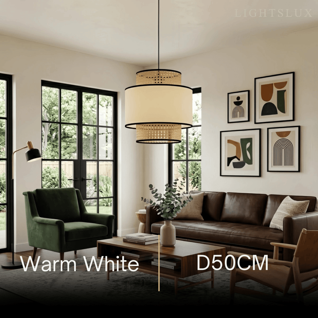 Farmhouse  Pendant Light - Fabric & Rattan Lantern for Dining Room/Bedroom - Flindria