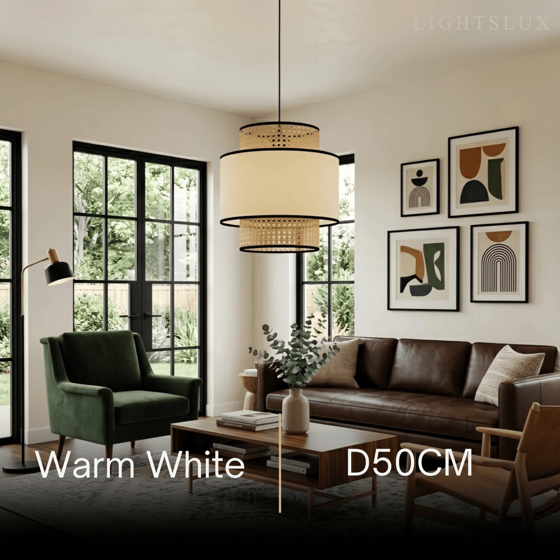 Farmhouse  Pendant Light - Fabric & Rattan Lantern for Dining Room/Bedroom - Flindria