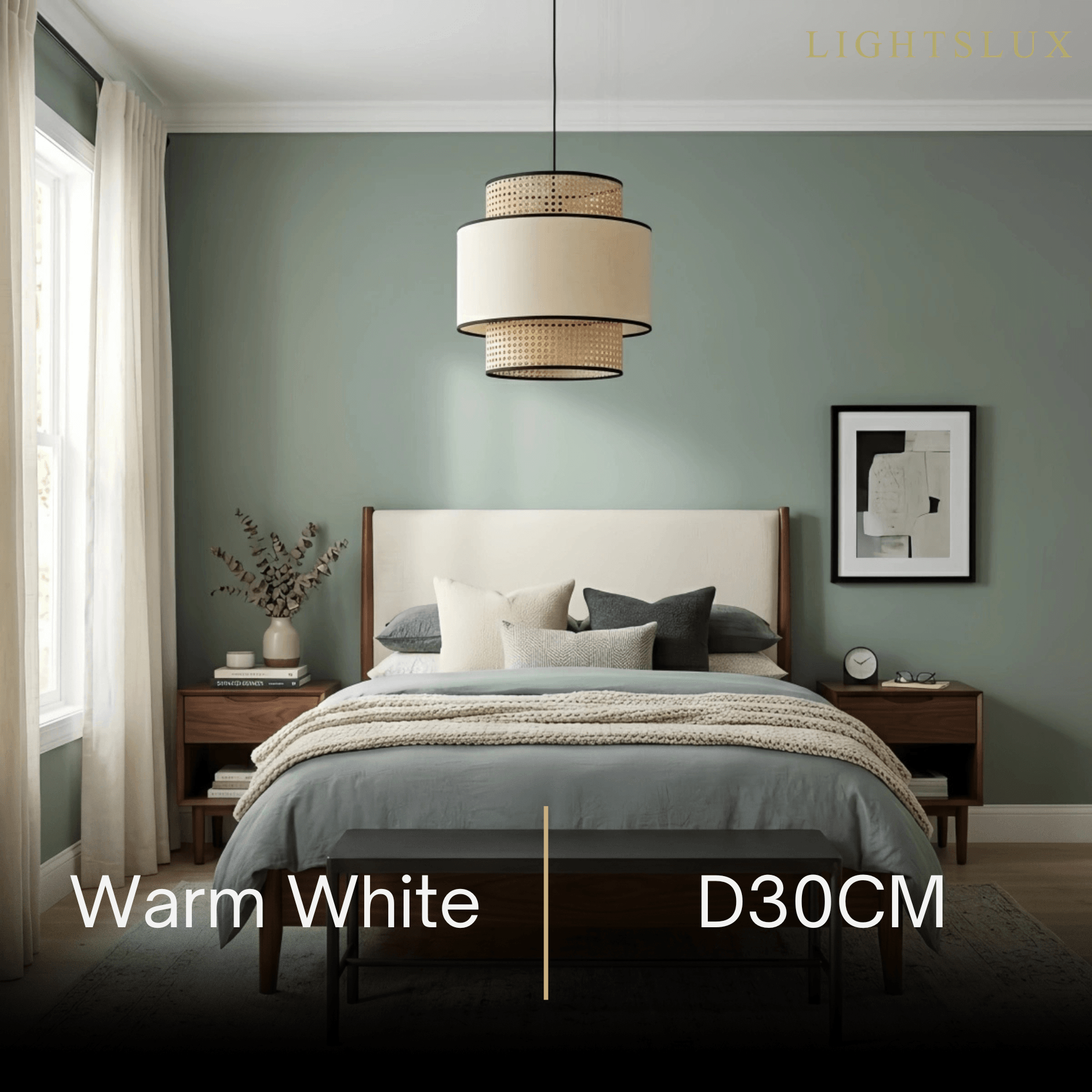 Farmhouse  Pendant Light - Fabric & Rattan Lantern for Dining Room/Bedroom - Flindria