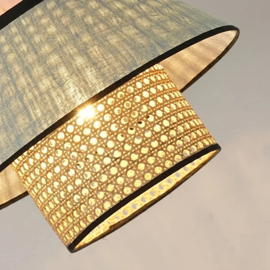 Farmhouse Pendant Light — Dual-Style Fabric & Rattan for Dining Room - Flindria