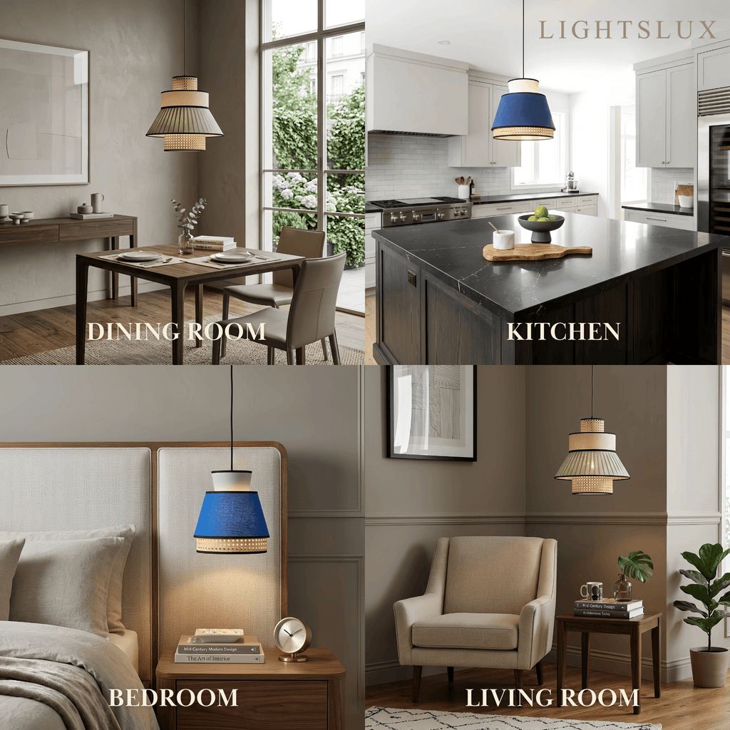 Farmhouse Pendant Light — Dual-Style Fabric & Rattan for Dining Room - Flindria