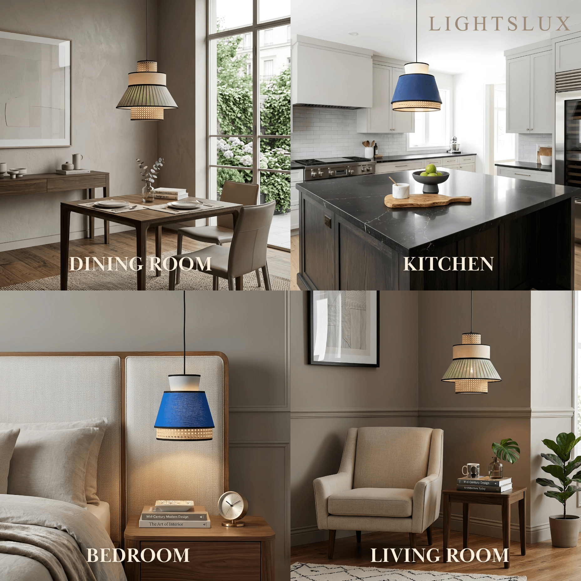 Farmhouse Pendant Light — Dual-Style Fabric & Rattan for Dining Room - Flindria