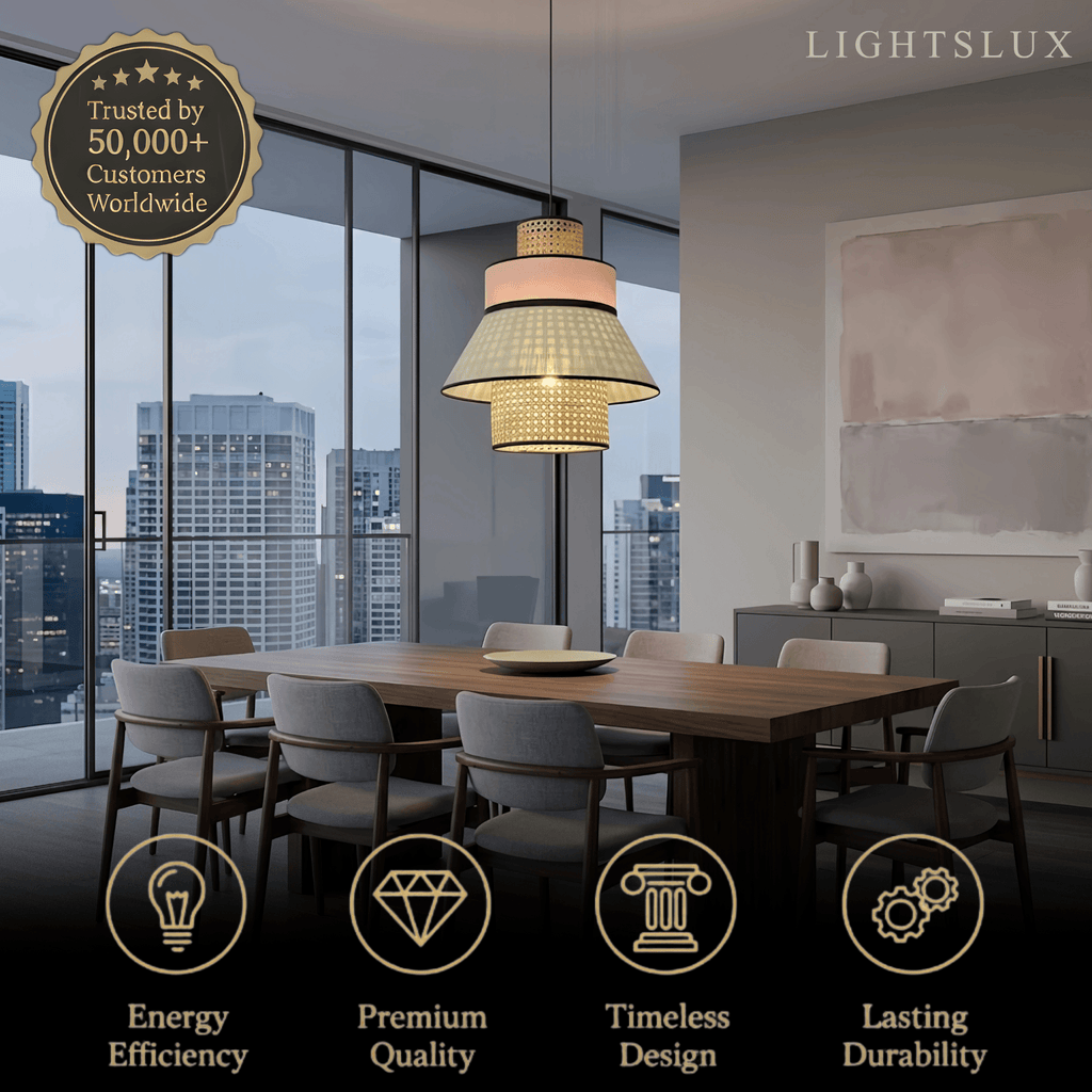 Farmhouse Pendant Light — Dual-Style Fabric & Rattan for Dining Room - Flindria