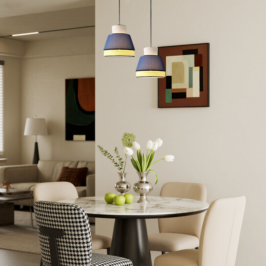 Farmhouse Pendant Light — Dual-Style Fabric & Rattan for Dining Room - Flindria