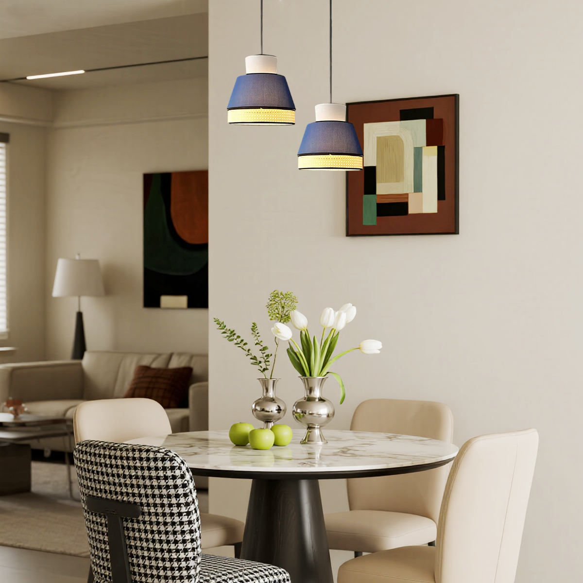 Farmhouse Pendant Light — Dual-Style Fabric & Rattan for Dining Room - Flindria
