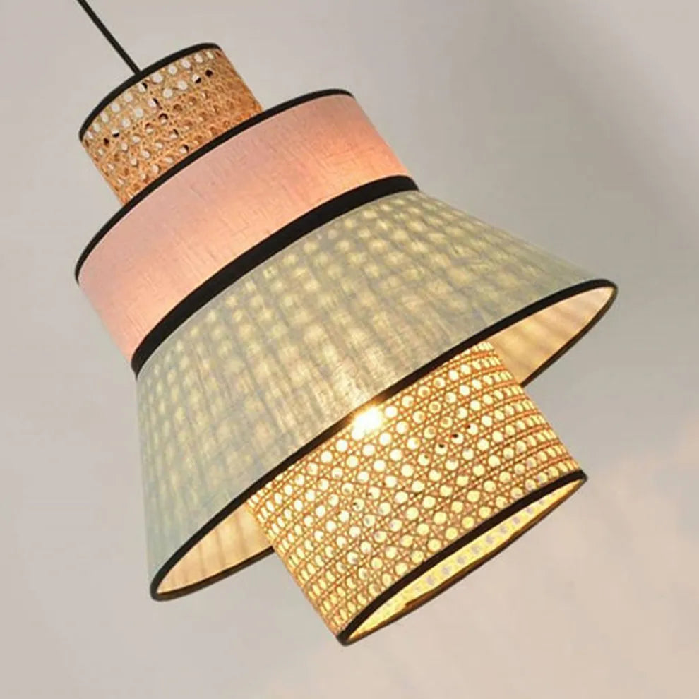 Farmhouse Pendant Light — Dual-Style Fabric & Rattan for Dining Room - Flindria