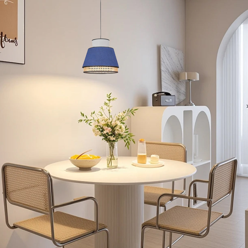 Farmhouse Pendant Light — Dual-Style Fabric & Rattan for Dining Room - Flindria