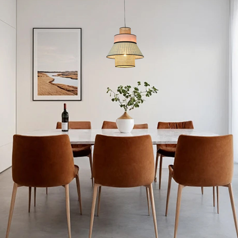 Farmhouse Pendant Light — Dual-Style Fabric & Rattan for Dining Room - Flindria