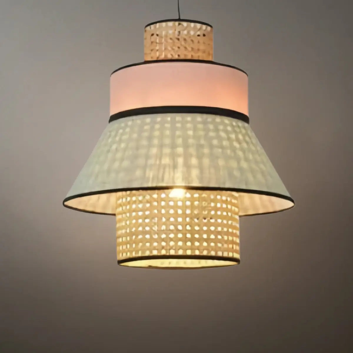 Farmhouse Pendant Light — Dual-Style Fabric & Rattan for Dining Room - Flindria